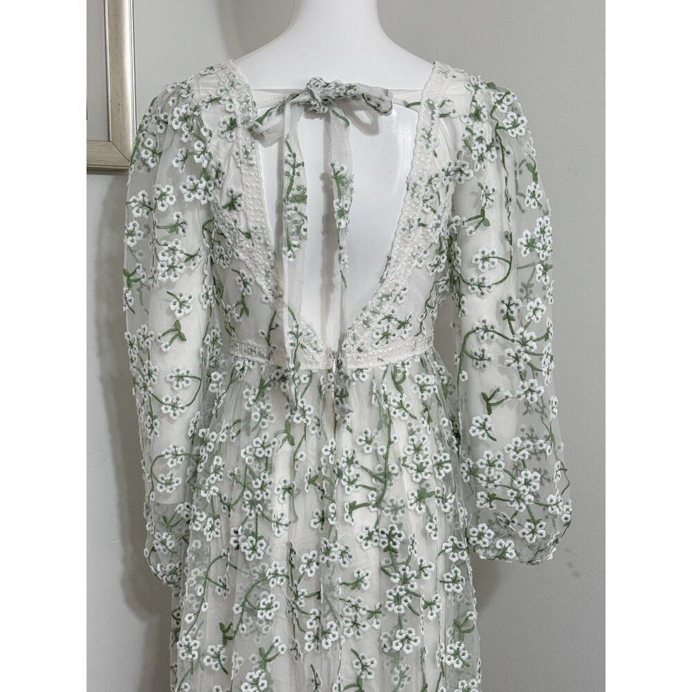 Ever After Floral Embroidered Maxi Dress Cottagecore Wedding Guest Long Sleeve S - Picture 5 of 16